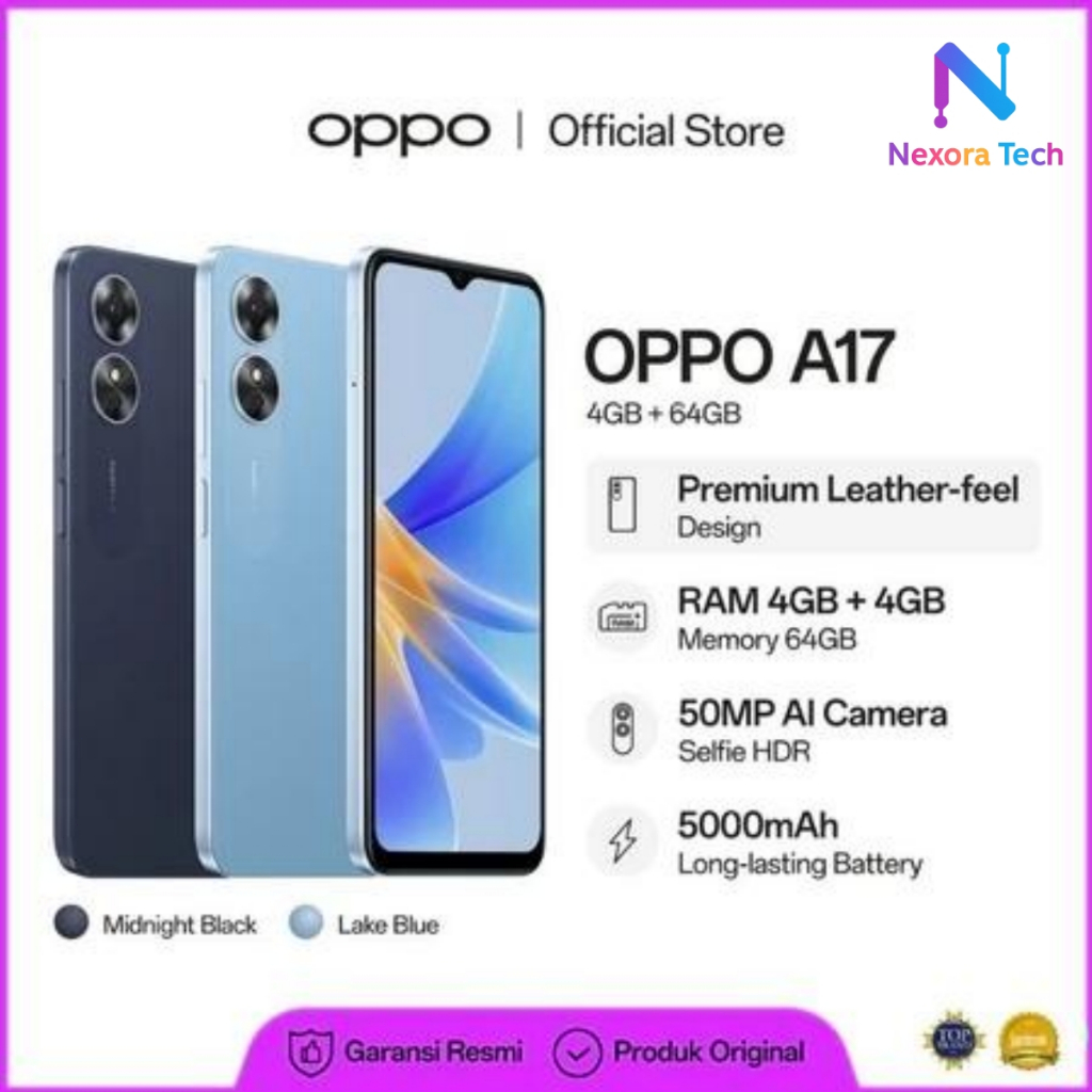 [PROMO] OPPO A17 RAM 6/128GB | Kamera 50MP | Baterai 5000mAh | Bonus Softcase | Garansi Resmi
