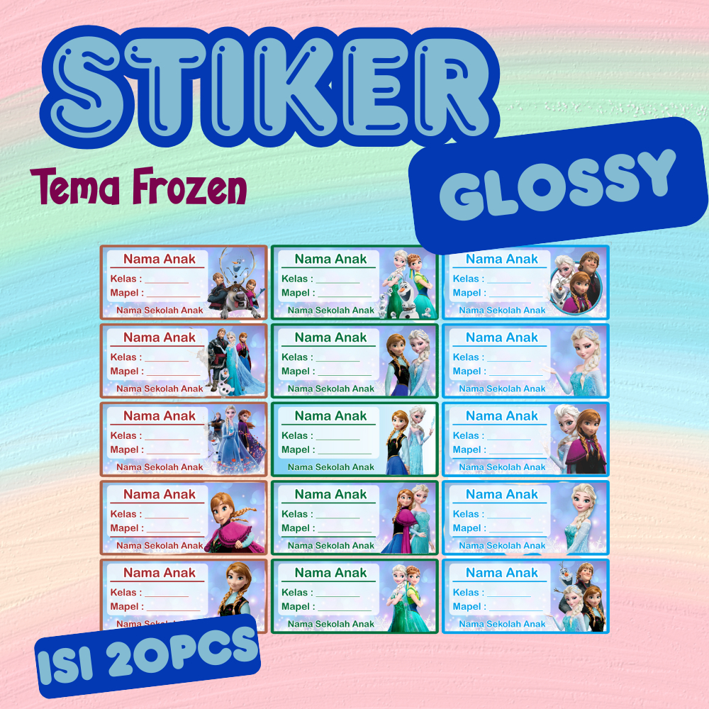 

NEW Stiker Label Frozen Buku Pelajaran/label buku tulis/glossy isi 20pcs