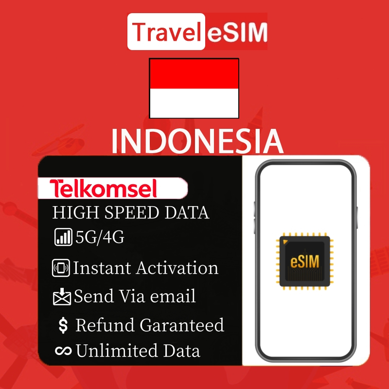 Travel eSIM Roaming Telkomsel Indonesia Data | 30 Hari | Solusi IMEI Blokir | IPHONE Inter
