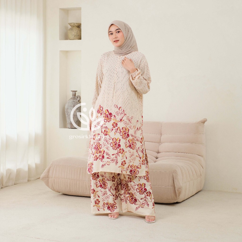 One Set Tunik Sinarengan Rayon Batik Premium Jumbo Rempel Busui Adem Nyaman Setelan Atasan Bawahan W