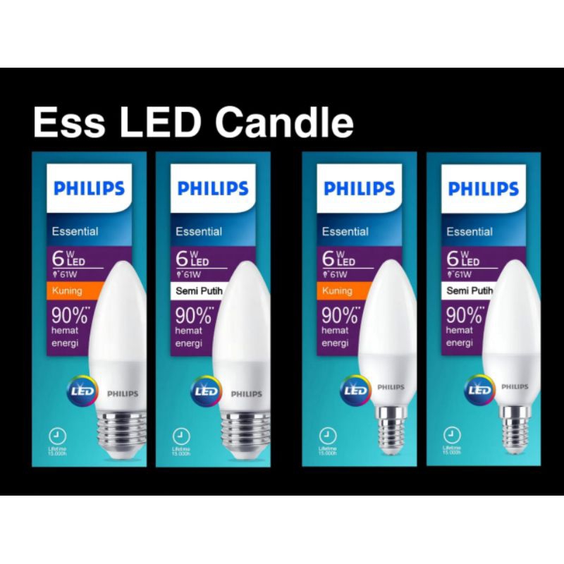 Lampu Essential Candle LED 6W 6 Watt E14 E27 2700K 4000K / Lampu Lilin LED 6W Putih Semu Kuning Neut