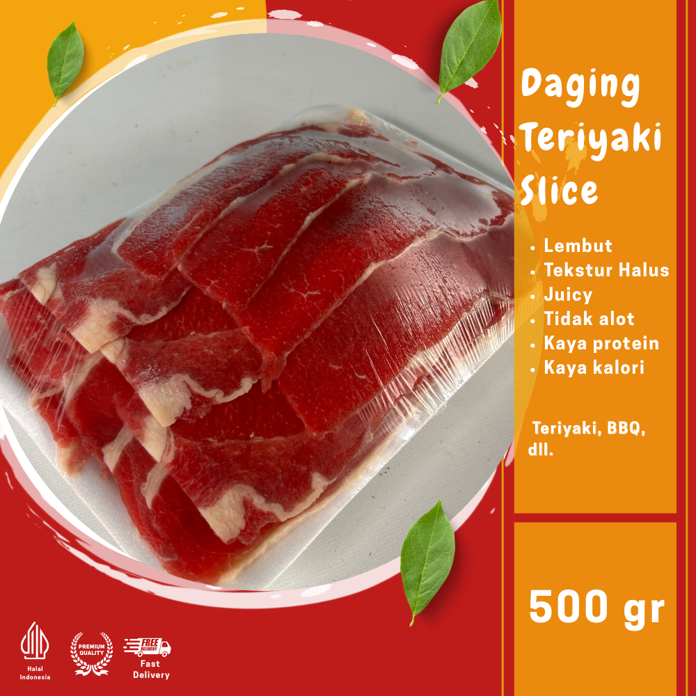 

SLICE TERIYAKI 500 gr - SAPI FROZEN IRIS SUKIYAKI LOW FAT YAKINIKU BEEF BBQ IMPORT DAGING