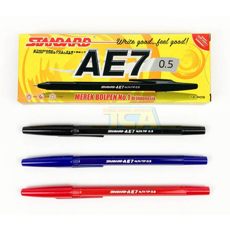 

Pulpen Standard AE7 0.5 (1 PACK ISI 12 PCS / 3 VARIAN WARNA)
