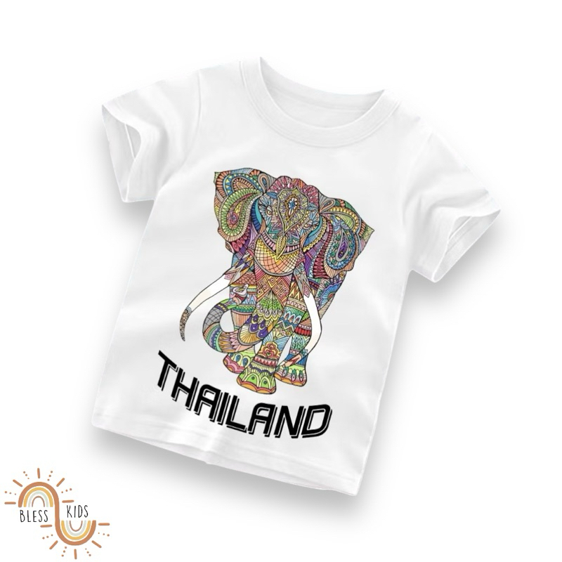 kaos atasan anak gambar batik gajah thailand / baju atasan anak cewek cowok / atasan anak laki laki 