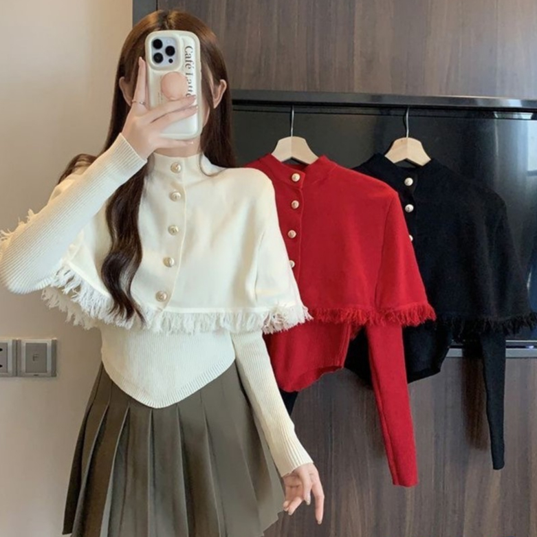 ARAYA Atasan Wanita Rumbai Korea Sweater Rajut Lengan Panjang | Baju Atasan Wanita Rumbai Dada | Ata