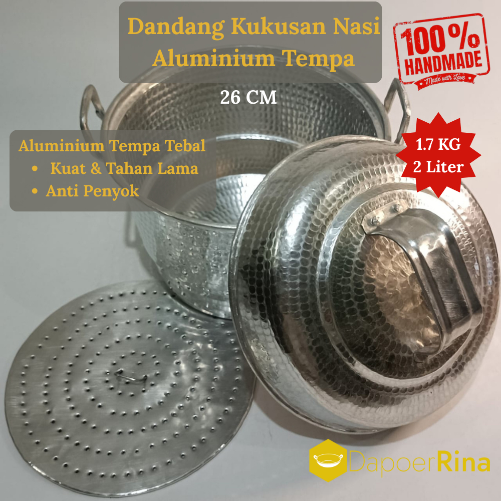 Dandang Kukusan Nasi Handmade 26cm – Aluminium Tempa Tebal, Kapasitas 2kg Beras