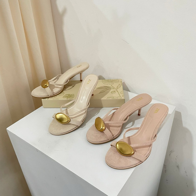 High heels 7cm with gold chain by Zara suede high quality fashion soes sepatu wanita hak tinggi pest