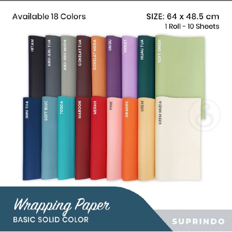 

(10 Lembar) Kertas Kado Premium Warna Elegan Untuk Pembungkus Kado