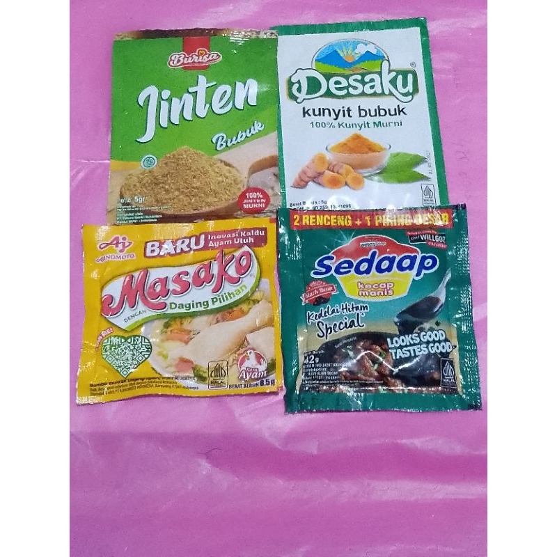 

Kecap Sedaap+Kunyit Bubuk+Masako+Jinten bubuk 5 gram Paket 3J (TRB88)