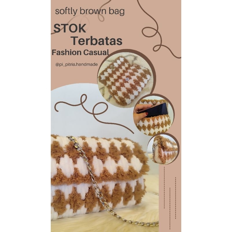 sling bag canvas plastik rajut fluffy