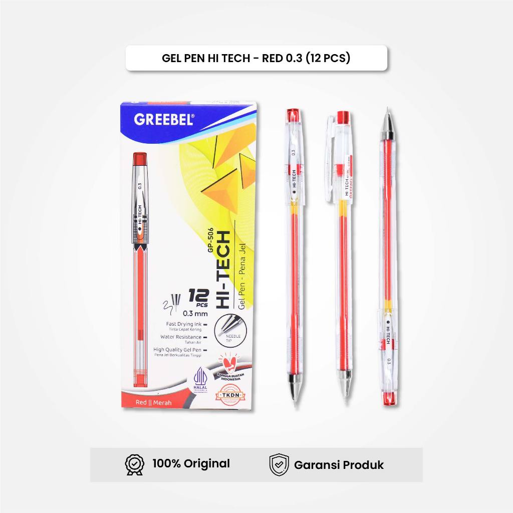 

GREEBEL Gel Pen Pulpen Pena GP-506 Hi-Tech 0.3 Merah (12PCS/SET) / Pulpen Gel Murah Grosir