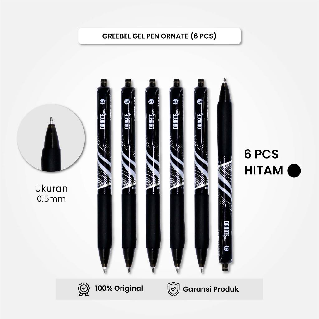 

GREEBEL Gel Pen Pulpen Pena Ornate GP-505 0.5 Hitam (6PCS/SET) / Pulpen Gel Murah Grosir