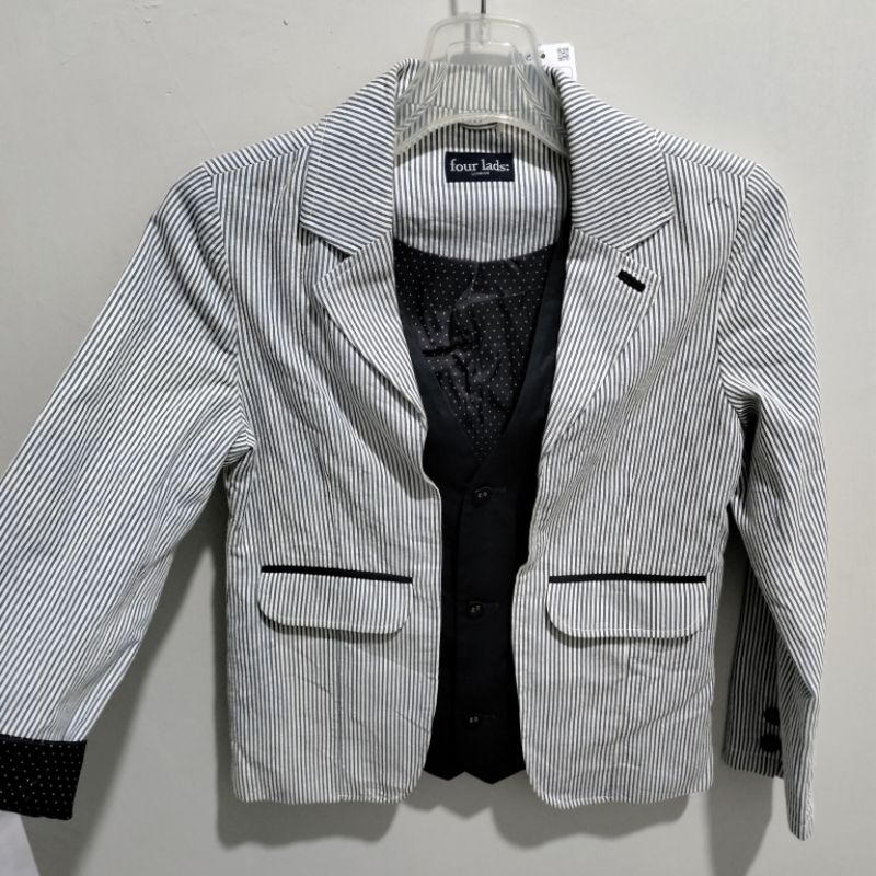 Preloved Blazer Bahan Premium Tebal motif salur adem warna biru navy brand Four Lads