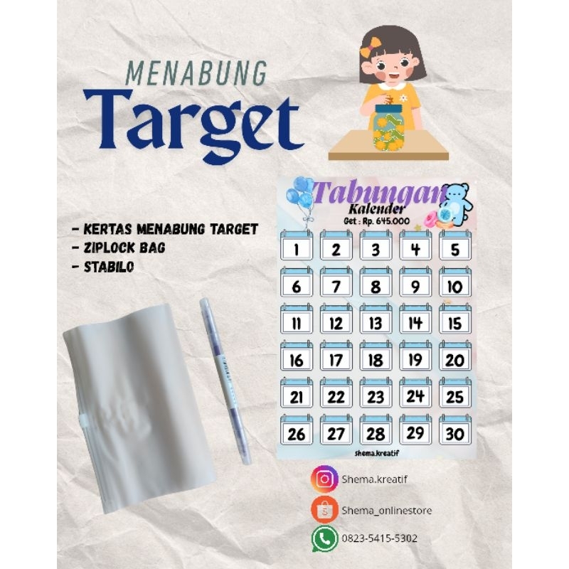 

saving challenge media menabung target ( kertas, ziplock, spidol)