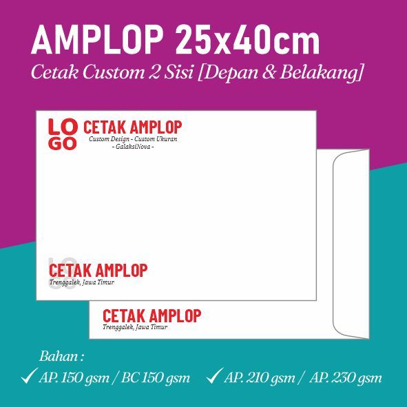 

Amplop F4 BC Lebih Tebal daripada HVS | Amplop Folio 24x35 cm | Amplop Folio 25x35 cm Bahan BC Cetak Laser