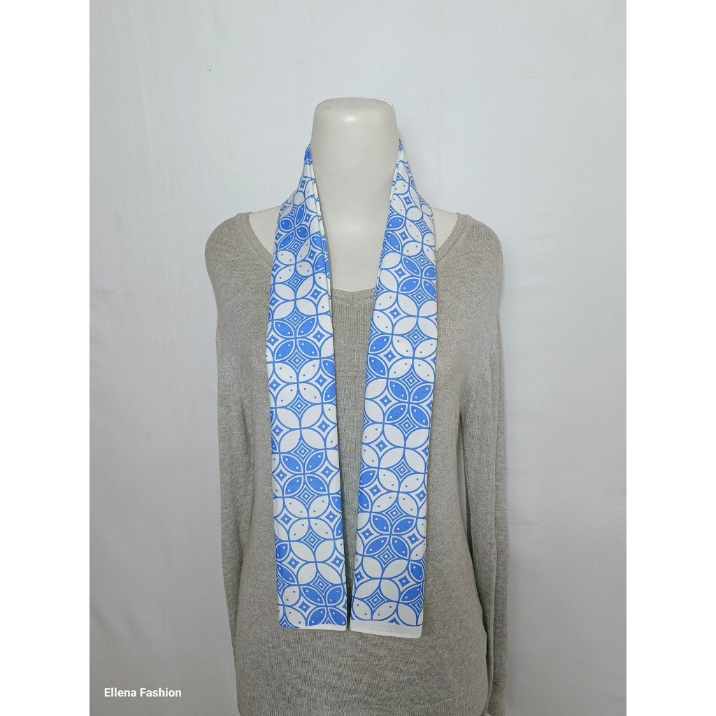 IML39 S18 Syal Batik Unisex Motif Etnik Biru Scarf Leher Elegan untuk Pria & Wanita Motif