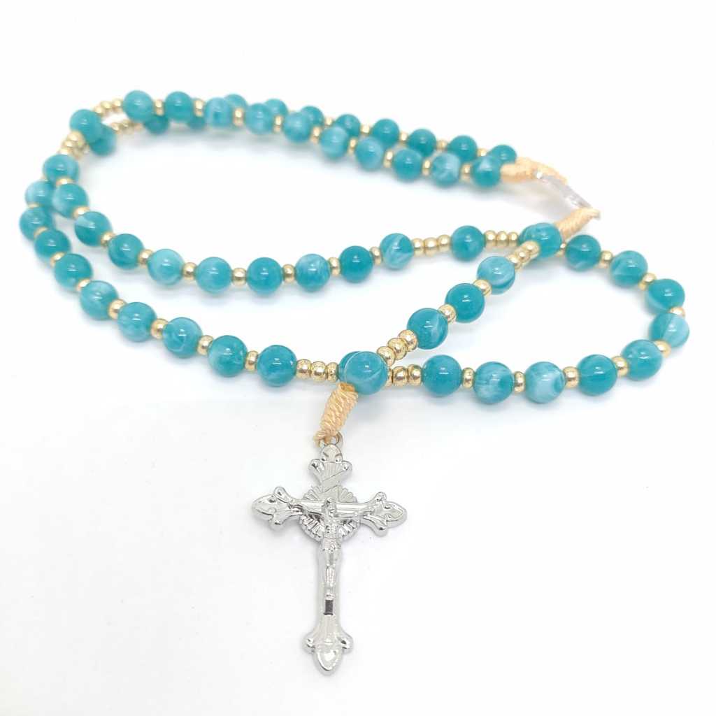 Rosario Katolik - Motif Marmer Hijau Corak Putih - Premium