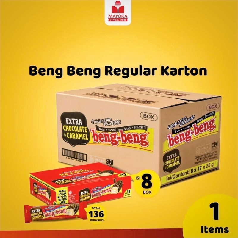 

[1 karton isi 8×17pcs @25g] Wafer Coklat Crispy Caramel Beng Beng Regular