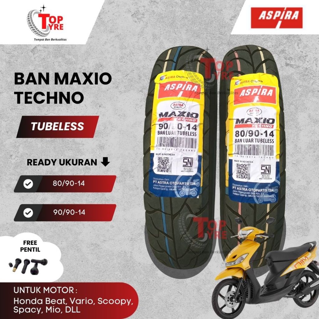 Ban aspira tachno 80/90 90/90 ring 14 buat motor mio, beat, vario ban depan belakang sepasang