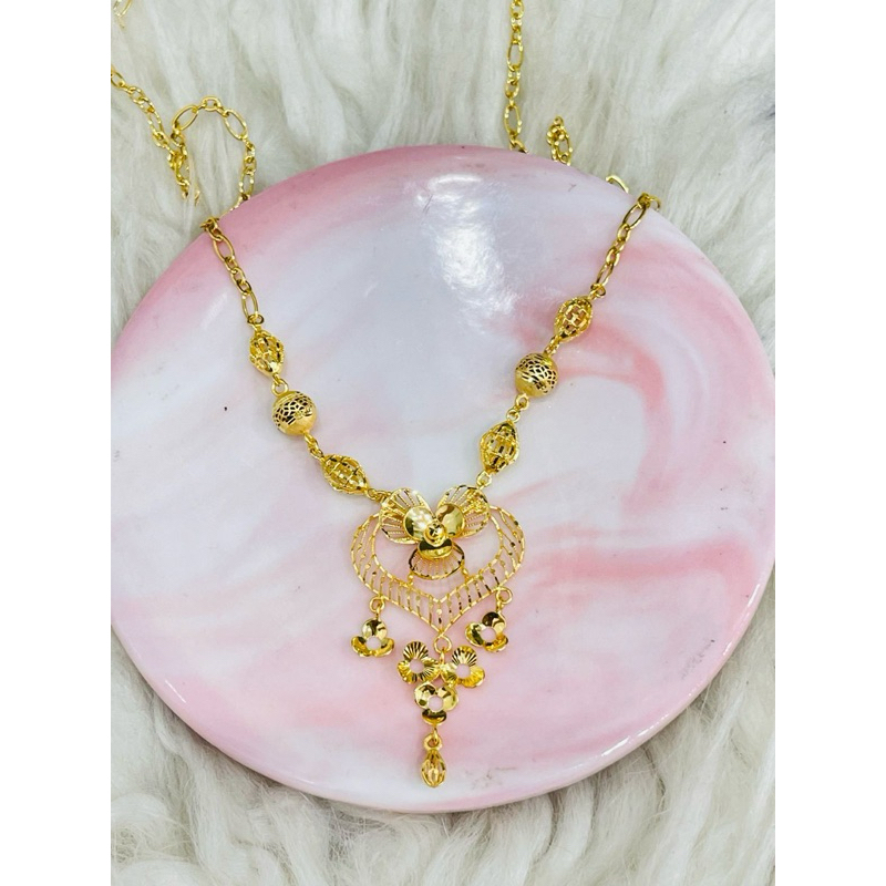 kalung fancy mocca love bunga bunga kristal rumbai emas asli kadar 700