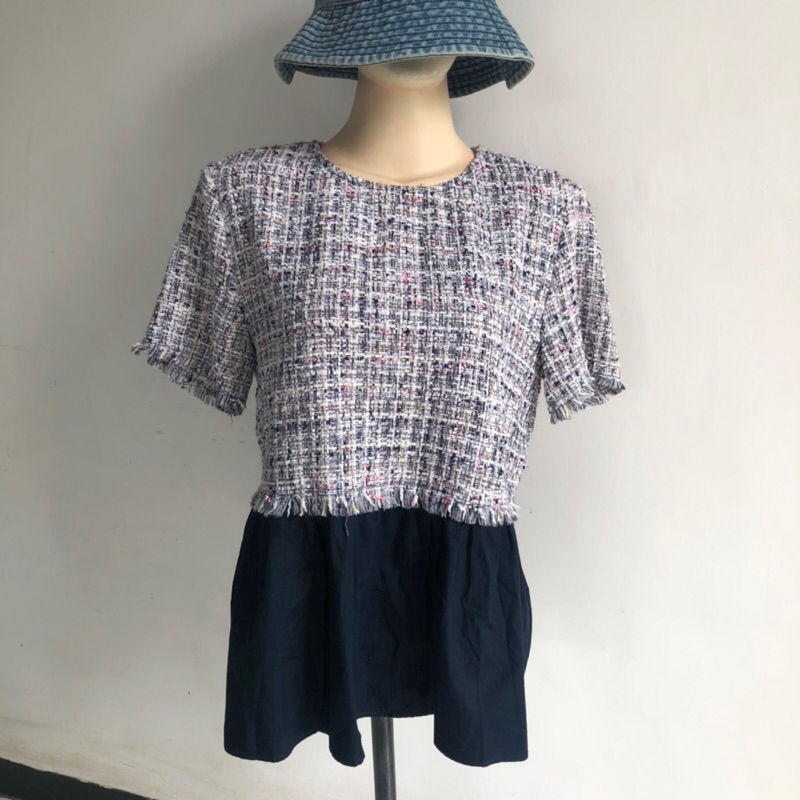 blouse tweed navy zara s