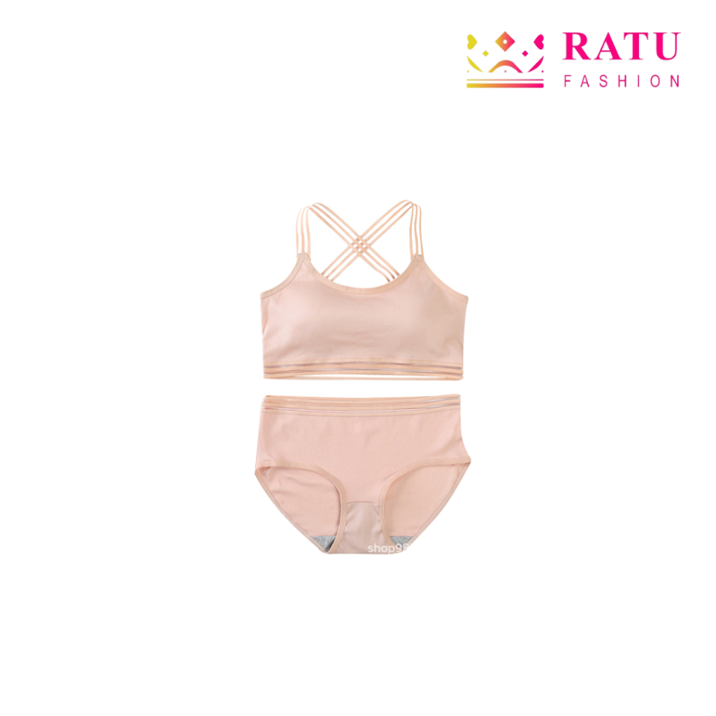 Ratu Fashion Bra Set Pakaian Dalam Wanita Bahan Lembut Model Tali Silang BR550