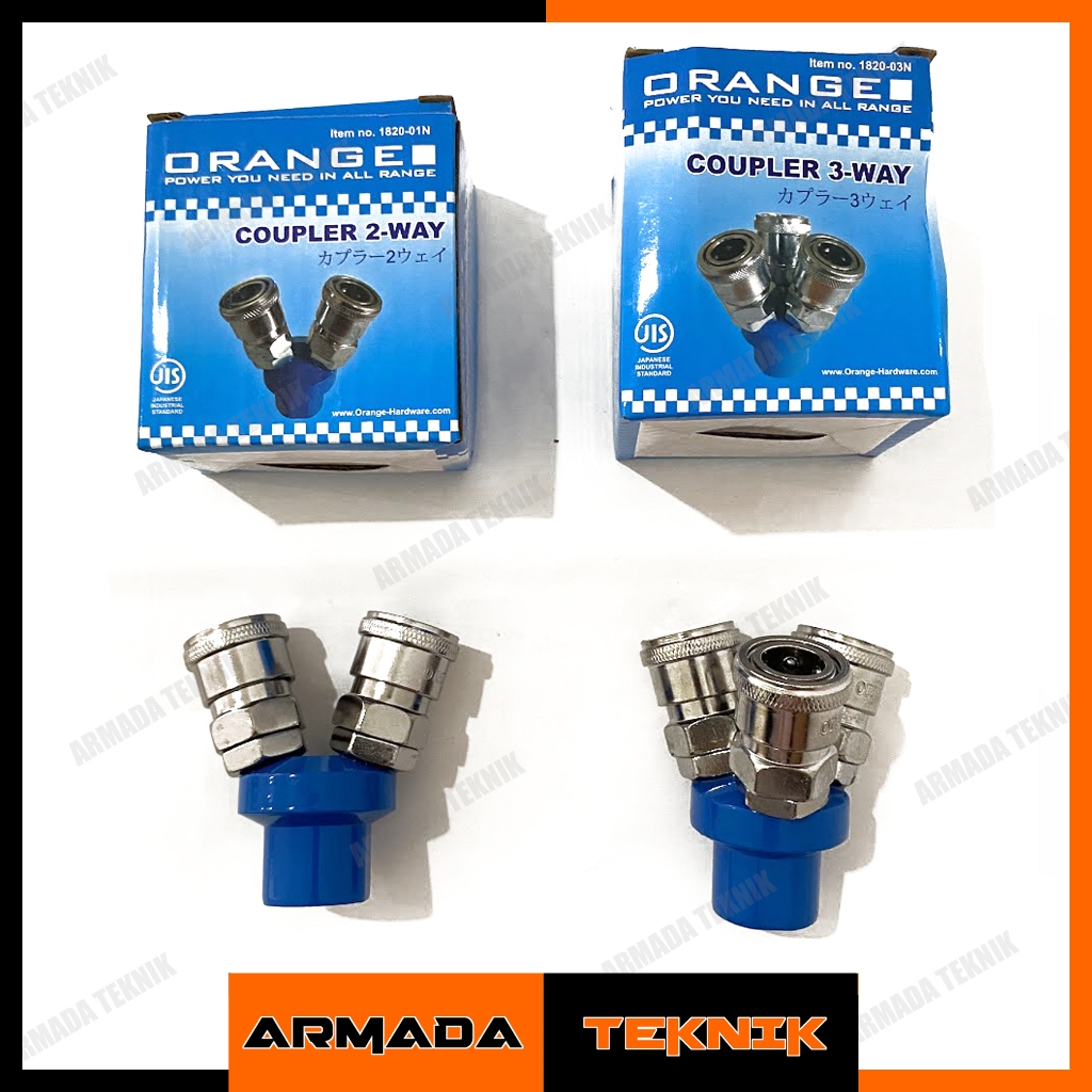 Orange Coupler Sambungan Selang Kompresor / Cabang Selang Angin 2 dan 3 Cabang