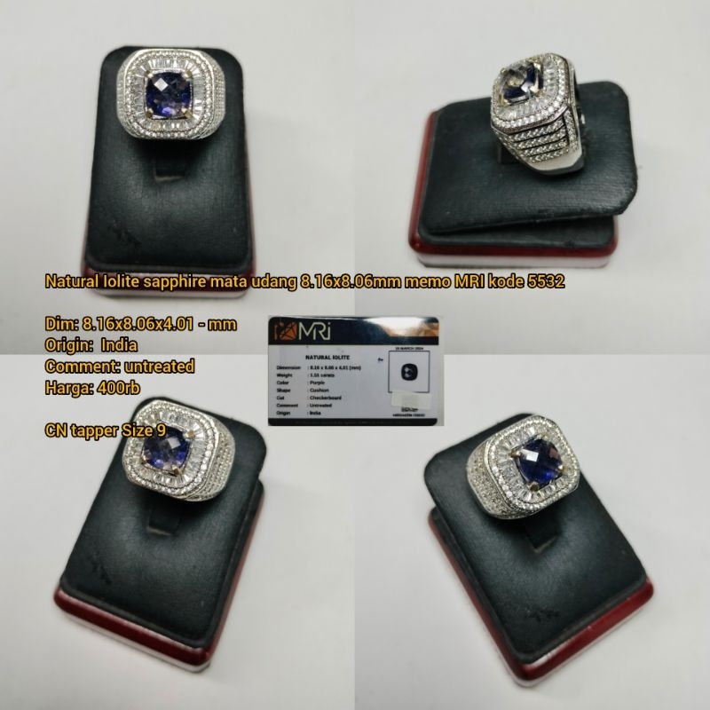 Natural Iolite sapphire mata udang 8.16x8.06mm memo MRI kode 5532