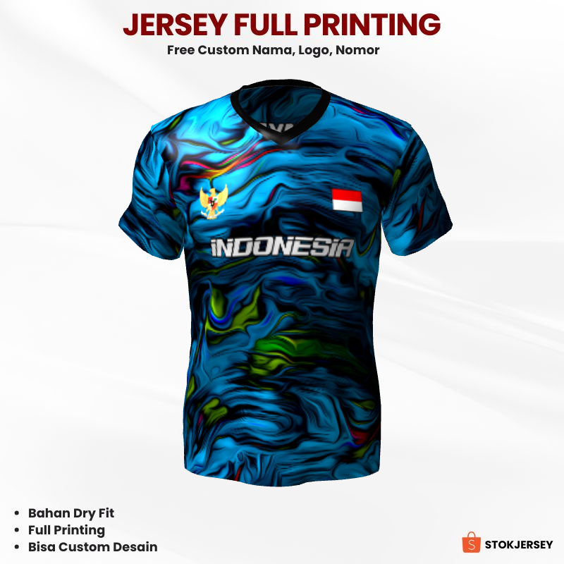 Kaos Jersey Futsal Biru Motif Abstrak 387 - Jersey Olahraga Custom