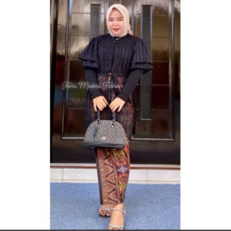 fiora - aurelle Outer Brukat Cardigan Brokat Lengan Pendek Ruffle atasan outer brukat Outer Brokat K