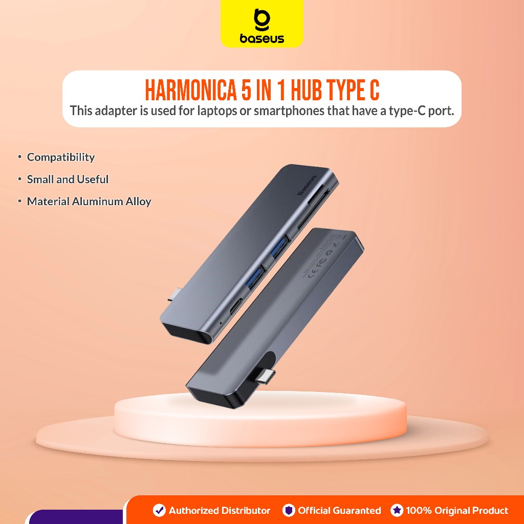 BASEUS ORIGINAL Harmonica 5 in 1 HUB Type C USB Adapter Adaptor Laptop Macbook Pro Air