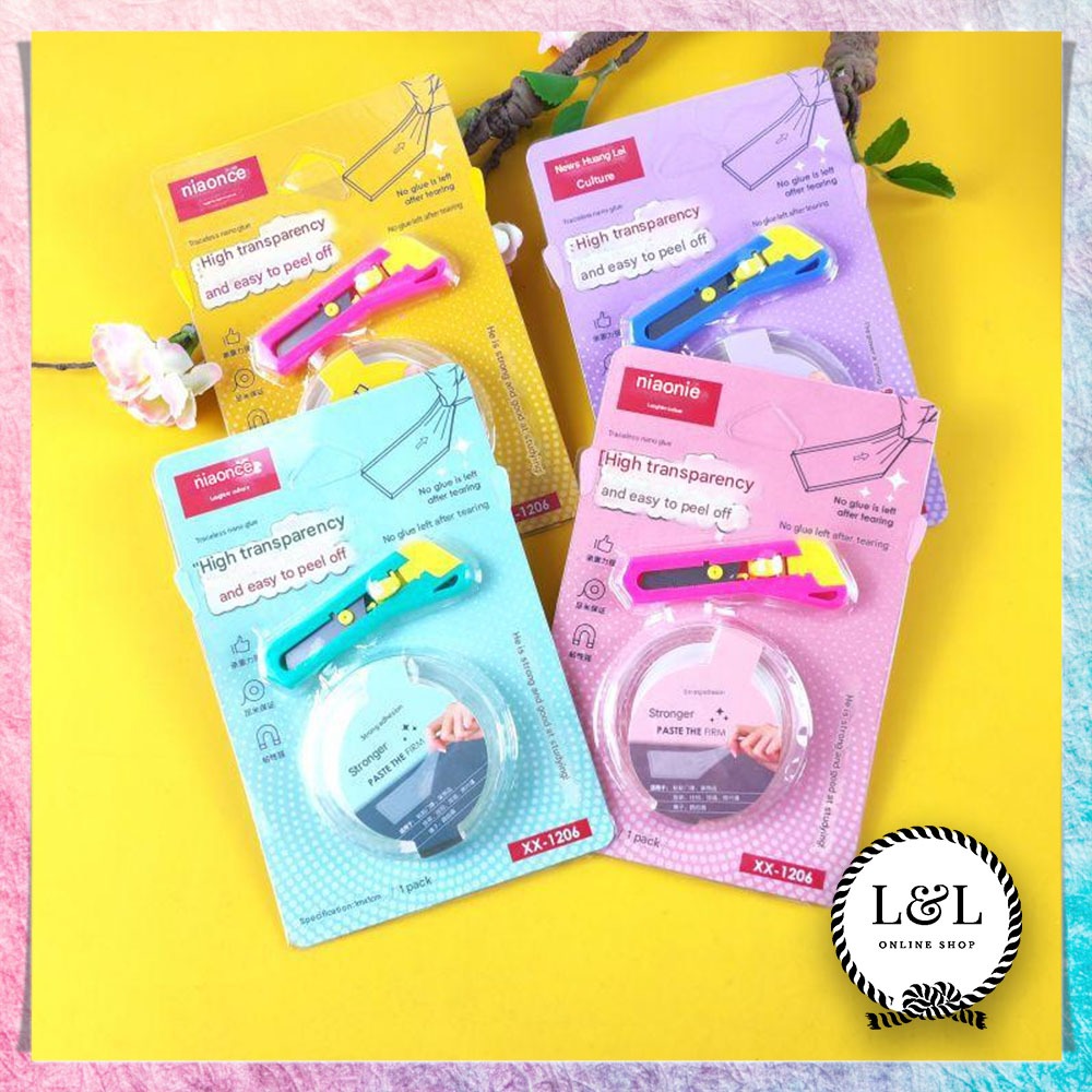 

Cutter Mini Portable Dan Double Tape Gel Polos 2in1 Pemotong Kertas Paper Cutter Isolasi Bening Lucu Unik Multifungsi