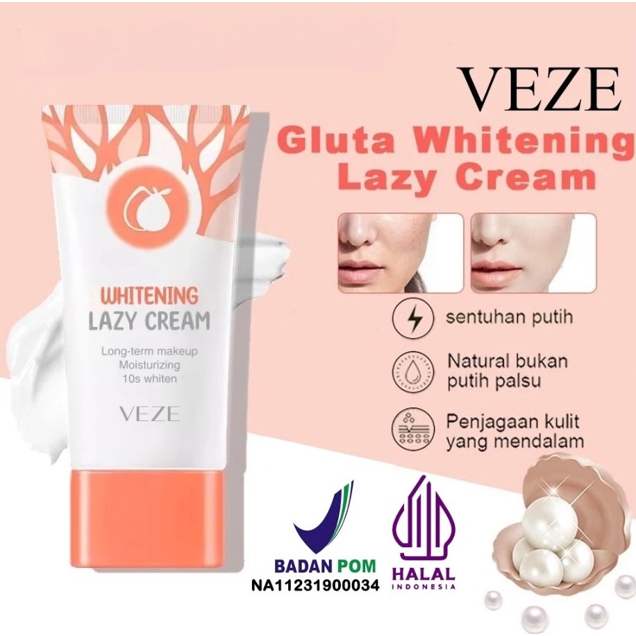 Whitening Gluta Lazy Cream by Veze Krim Pelembab BPOM Perawatan Wajah Glowing Siang Malam