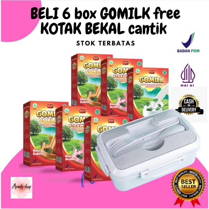 

6 BOX GOMILK GRATIS KOTAK BEKAL SUSU KAMBING ETAWA PLUS HERBAL SUSU PENGGEMUK BADAN untuk pencernaan