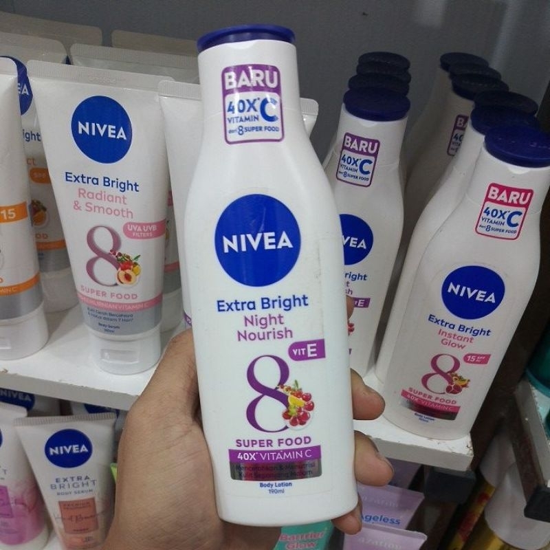 Nivea Extra Bright Night Nourish 190ml / lotion malam / hand and body lotion