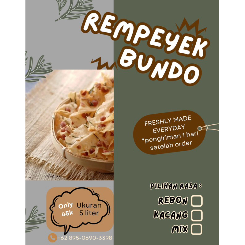 

Rempeyekbundo/homemade/tersediauk5liter