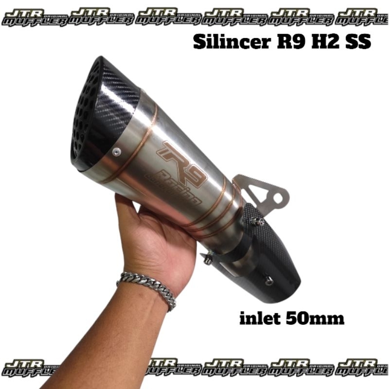 Silencer knalpot R9 h2 ss inlet 50mm universal untuk zx25r ninja 250 fi karbu cbr 150r r25 mt25 r15 