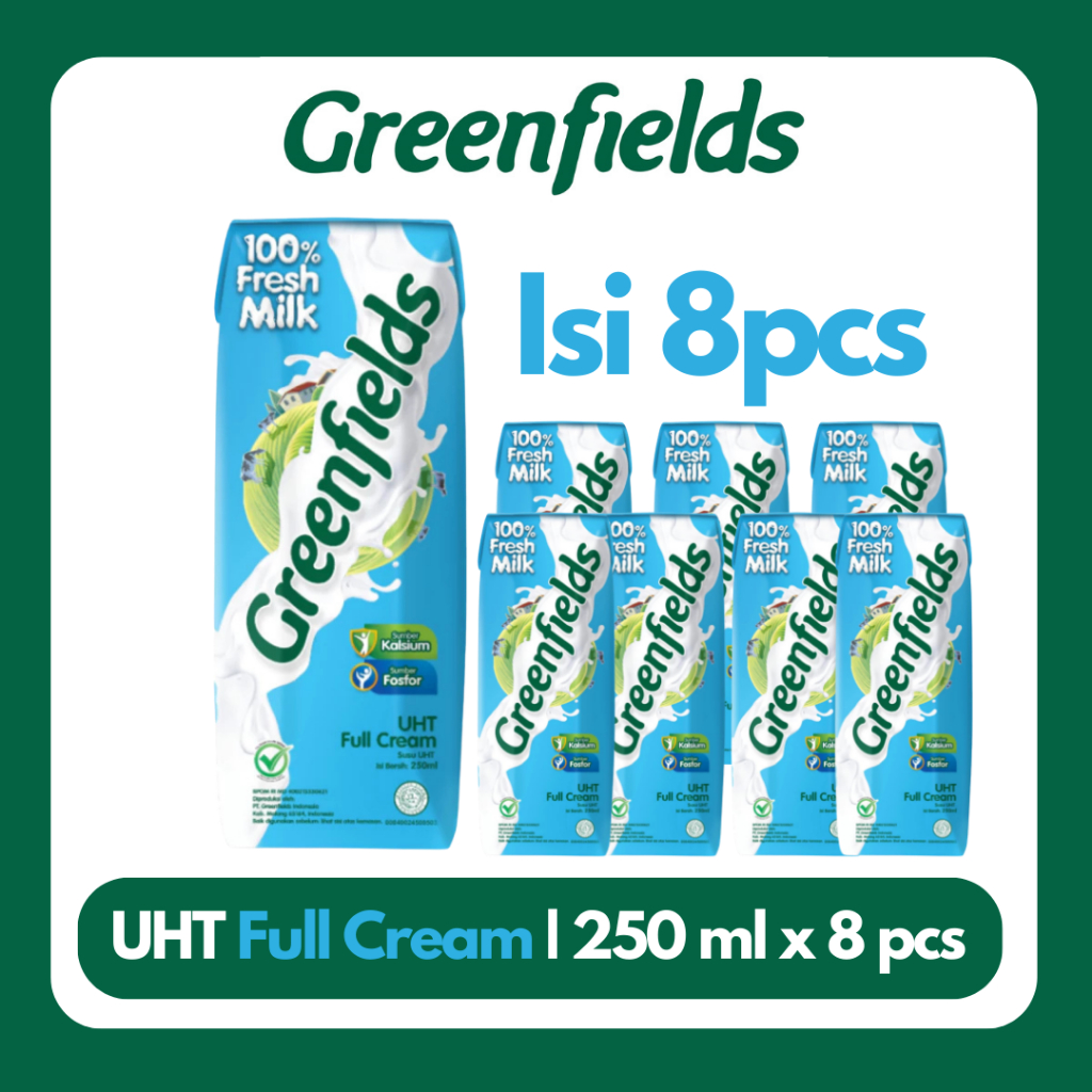 

[BUNDLING HEMAT 8PCS] Susu Greenfields UHT Full Cream, Strawberry, Chocolate 250ml x 8pcs
