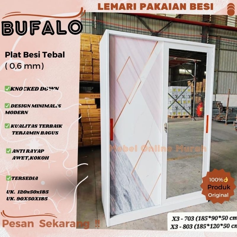 LEMARI BAJU BESI SLIDING 2PINTU, LEMARI BAJU ANTI RAYAP, LEMARI PAKAIAN BESI KUAT TEBAL BUFALO