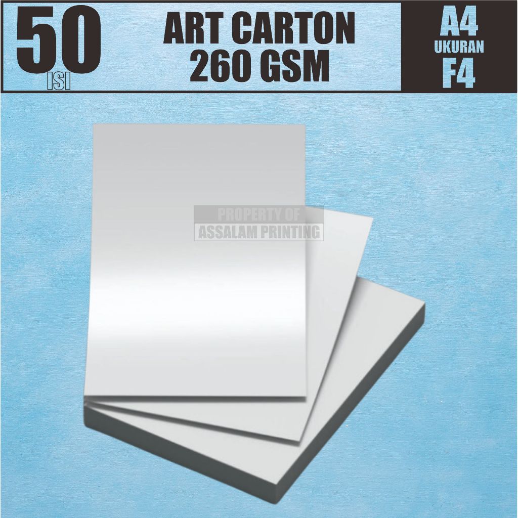 

50 Lembar Kertas Art Carton 260 gsm Ukuran A4 f4