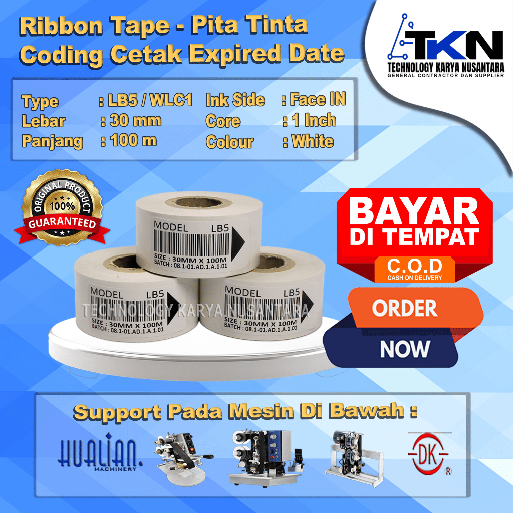 Ribbon Tape Hot Foil Type LB5 Ukuran 30mm x 100m Putih - Tinta Coding Expired Hot Stamping