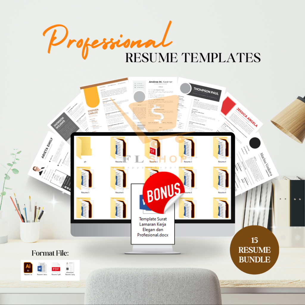 Bundle 15 Template Resume & Surat Lamaran Kerja - ATS Friendly, Desain Premium, Cepat Dipanggil HRD,