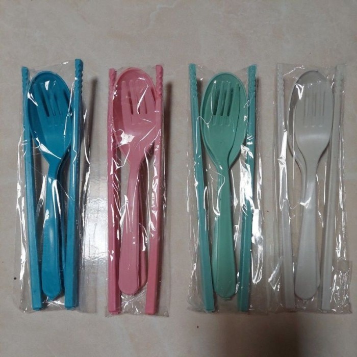 1 Set Sendok Garpu Sumpit Termurah - 1 Set Alat Makan Plastik