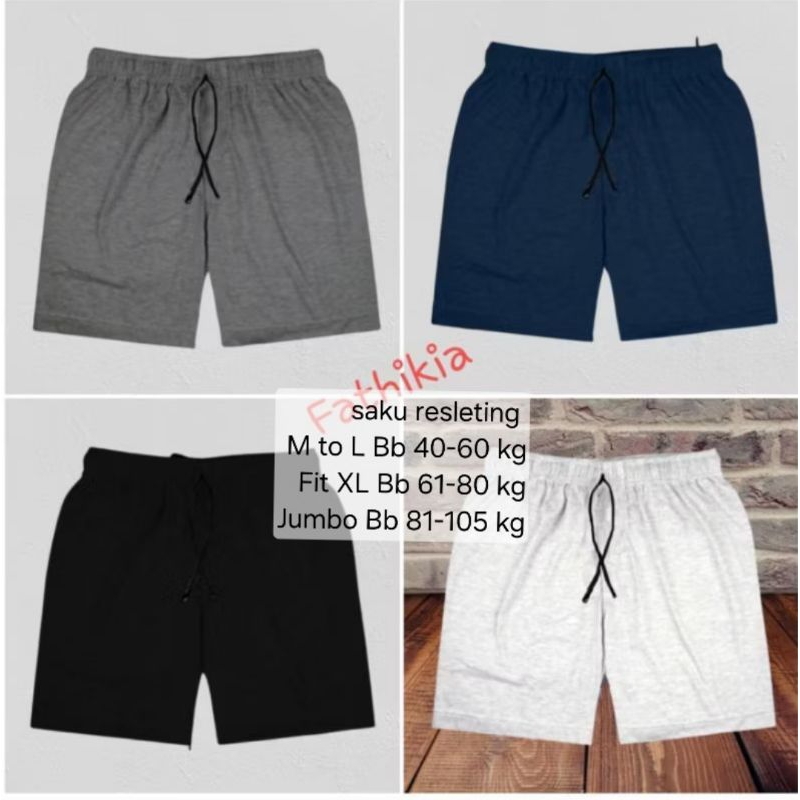 Celana pendek pria jumbo dan standar katun babyterry saku resleting