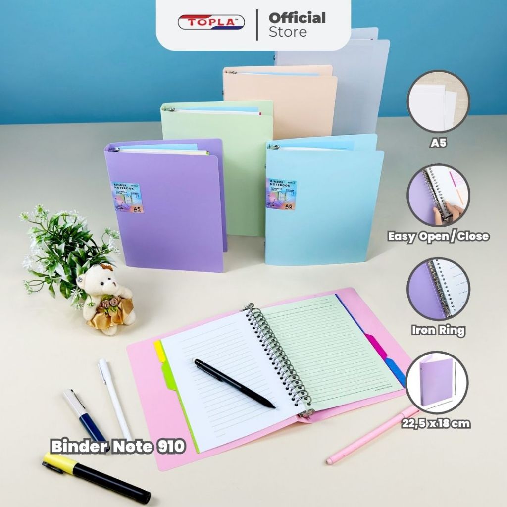 

TOPLA Binder Note 910 A5 Binder Buku Catatan Sekolah Kerja Kuliah Warna Pastel A5