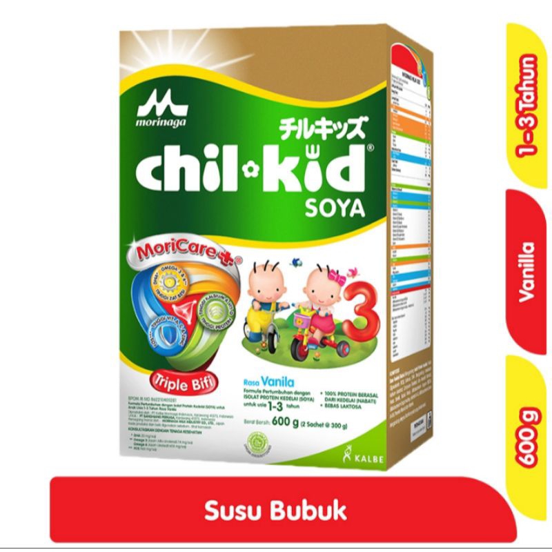Morinaga Chil-Kid Soya 3 Susu Bubuk Pertumbuhan Anak 1-3 Tahun Vanila 600gr