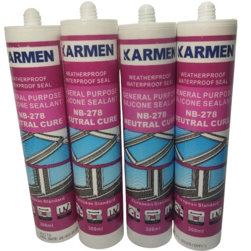Karmen Sealant Silicone Netral 300ml - Lem Kaca / Warna Putih/Hitam/clear
