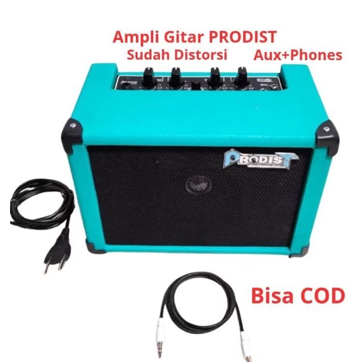 Amplifier Gitar Listrik Ampli Gitar Mini Amplifier Gitar Distorsi 4 Inch 2 Input Bonus Kabel Aux & P