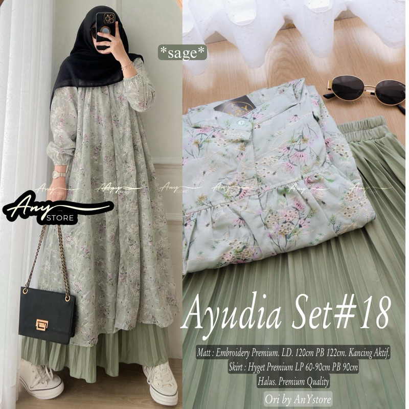 AYUDIA SET BY ANY SETELAN ROK PLISKET ONE SET JUMBO SETELAN WANITA TUNIK EMBROIDERY PREMIUM ROK PLIS