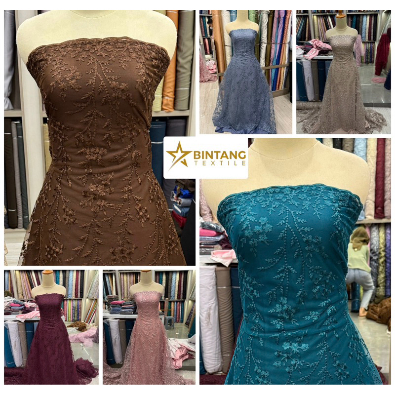 Kain brokat tile bordir premium Louise / bahan gamis kebaya atasan